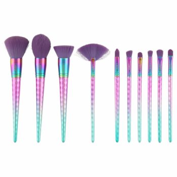 LaRoc 10 Piece Diamond Makeup Brush Set - Rainbow 1